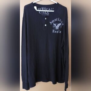 American Eagle Outfitters Black Long Sleeve Embroudered Henley XXL